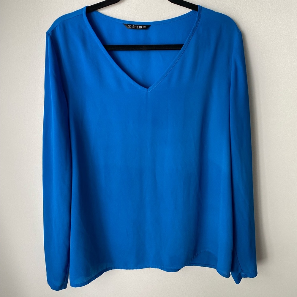 Shein blue long sleeve v-neck blouse size XL